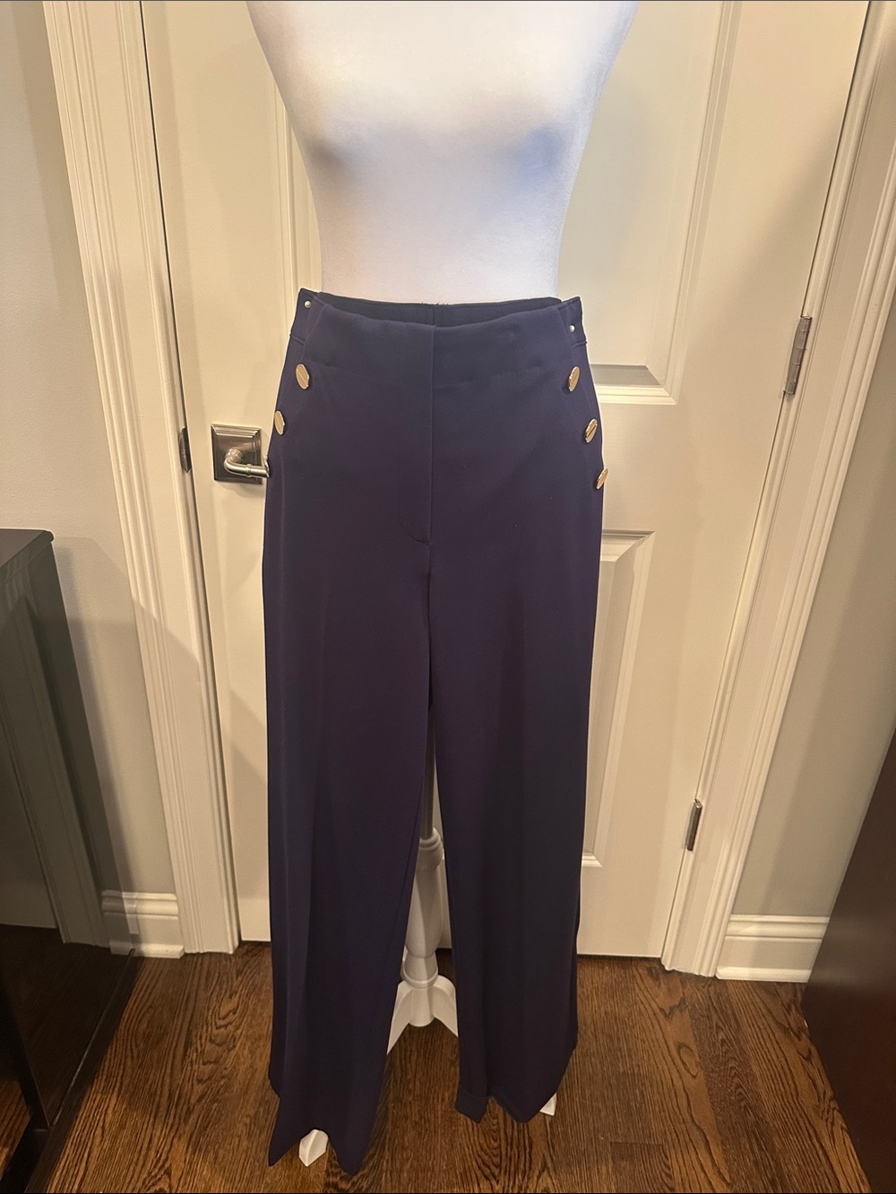 SPANX Navy Wide-Leg Sailor-Style Pants with Gold Buttons